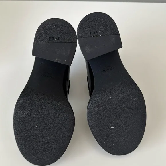 Prada Women's Chocolate Brushed Leather Heeled loafers size 36.5 - Picture 13 of 16